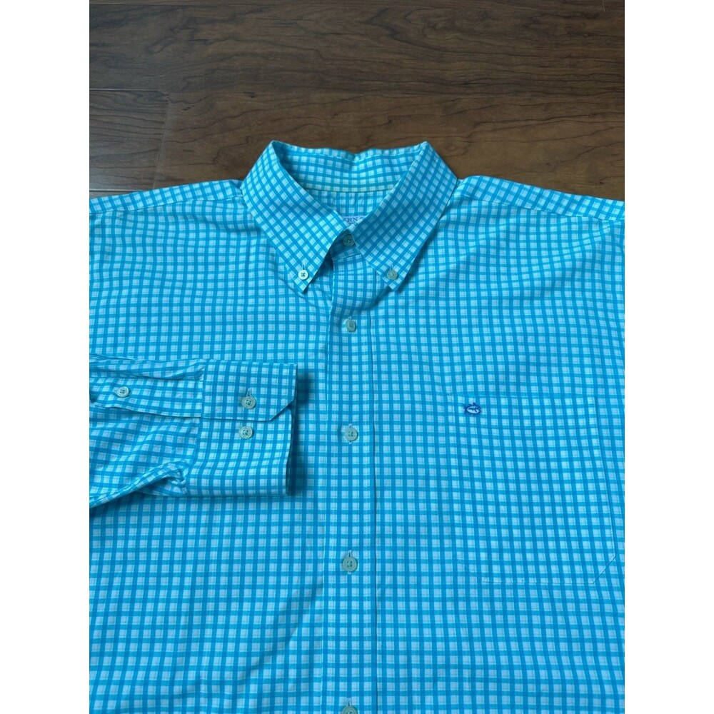 Southern Tide Men’s XL Blue Gingham Button Down Shirt Long Sleeve Cotton Stretch